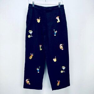 Saint Tropez Pants Sz 8 Women’s West Cropped Black Linen High-Rise Vacation